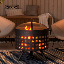 Load image into Gallery viewer, 60CM Round Hollow Border Fire Pit Garden Patio Heater Brazier with Poker