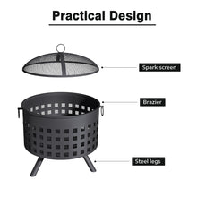 Load image into Gallery viewer, 60CM Round Hollow Border Fire Pit Garden Patio Heater Brazier with Poker