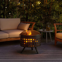 Load image into Gallery viewer, 60CM Round Hollow Border Fire Pit Garden Patio Heater Brazier with Poker