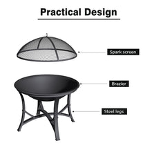 Load image into Gallery viewer, 54cm Dia. Outdoor Fire Pit Log Wood Charcoal Burner with Mesh Screen Cover