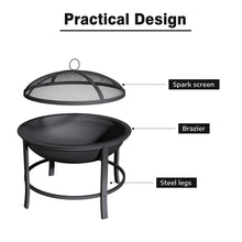 Load image into Gallery viewer, 66cm Large Steel Metal Fire Pit Outdoor Garden Patio Heater Camping Bowl