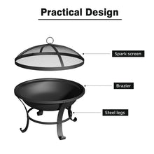 Load image into Gallery viewer, 60cm Large Iron Outdoor Fire Pit Round Steel Fire Bowl Log Wood Burner