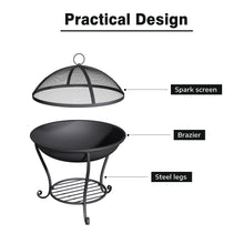 Load image into Gallery viewer, 47.5CM Fire Pit with Shelf Rack Patio Garden Fire Bowl Outdoor Heater Brazier with Poker