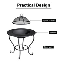 Load image into Gallery viewer, 64cm Fire Pit Metal Patio Garden Fire Bowl Outdoor Heater Brazier with Poker