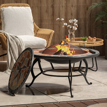 Load image into Gallery viewer, Mosaic Fire Pit Table Stove Garden BBQ Grill Shelf Brazier Patio Heater + Rain Cover