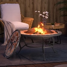 Load image into Gallery viewer, Mosaic Fire Pit Table Stove Garden BBQ Grill Shelf Brazier Patio Heater + Rain Cover