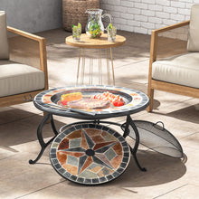 Load image into Gallery viewer, Mosaic Fire Pit Table Stove Garden BBQ Grill Shelf Brazier Patio Heater + Rain Cover