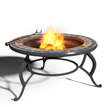 Load image into Gallery viewer, Mosaic Fire Pit Table Stove Garden BBQ Grill Shelf Brazier Patio Heater + Rain Cover