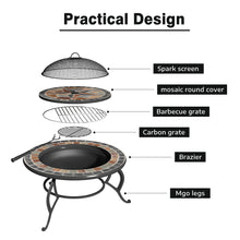 Load image into Gallery viewer, Mosaic Fire Pit Table Stove Garden BBQ Grill Shelf Brazier Patio Heater + Rain Cover