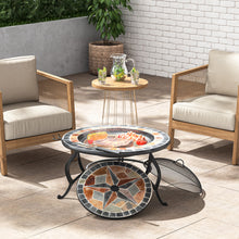Load image into Gallery viewer, Mosaic Fire Pit Table Stove Garden BBQ Grill Shelf Brazier Patio Heater + Rain Cover
