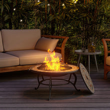 Load image into Gallery viewer, Mosaic Fire Pit Table Stove Garden BBQ Grill Shelf Brazier Patio Heater + Rain Cover