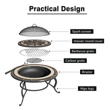 Load image into Gallery viewer, Mosaic Garden Grill Coffee Table Fire Pit with Poker