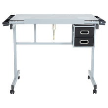 Load image into Gallery viewer, Tiltable Temper Glass Tabletop Drawing Board Desk with Stool Chair Art Craft Table - Grey