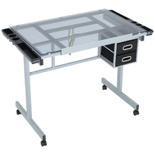 Load image into Gallery viewer, Tiltable Temper Glass Tabletop Drawing Board Desk with Stool Chair Art Craft Table - Grey