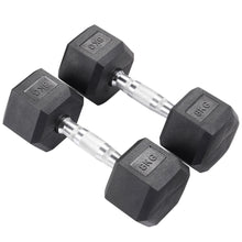 Load image into Gallery viewer, Set of 2 Black Fitness Rubber Hex Dumbbell