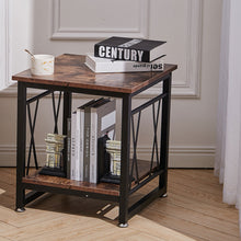 Load image into Gallery viewer, Industrial Square Coffee Table Sofa Side Table with Shelf Wood Top Bedside Stand