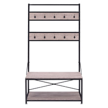 Load image into Gallery viewer, Wood and Metal Coat Rack with Shoe Bench, Storage Shelf Organizer, Accent Furniture with Metal Frame