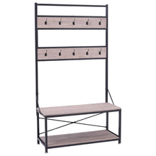 Load image into Gallery viewer, Wood and Metal Coat Rack with Shoe Bench, Storage Shelf Organizer, Accent Furniture with Metal Frame
