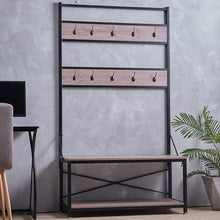 Load image into Gallery viewer, Wood and Metal Coat Rack with Shoe Bench, Storage Shelf Organizer, Accent Furniture with Metal Frame