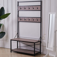 Load image into Gallery viewer, Wood and Metal Coat Rack with Shoe Bench, Storage Shelf Organizer, Accent Furniture with Metal Frame