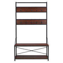 Load image into Gallery viewer, Wood and Metal Coat Rack with Shoe Bench, Storage Shelf Organizer, Accent Furniture with Metal Frame