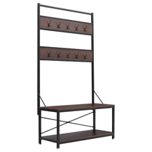 Load image into Gallery viewer, Wood and Metal Coat Rack with Shoe Bench, Storage Shelf Organizer, Accent Furniture with Metal Frame
