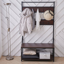 Load image into Gallery viewer, Wood and Metal Coat Rack with Shoe Bench, Storage Shelf Organizer, Accent Furniture with Metal Frame