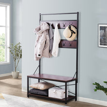 Load image into Gallery viewer, Wood and Metal Coat Rack with Shoe Bench, Storage Shelf Organizer, Accent Furniture with Metal Frame