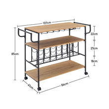 Load image into Gallery viewer, 3 Tier Kitchen Serving Trolley with Wine Bottle Storage Rack