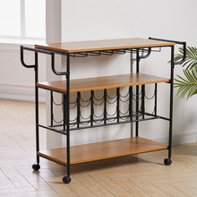 Load image into Gallery viewer, 3 Tier Kitchen Serving Trolley with Wine Bottle Storage Rack