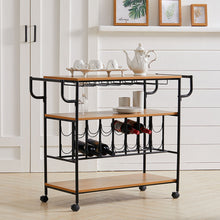 Load image into Gallery viewer, 3 Tier Kitchen Serving Trolley with Wine Bottle Storage Rack