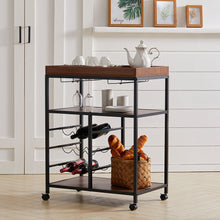 Load image into Gallery viewer, Kitchen Trolley Tea Tray Wood Storage Shelf 3 Tier Drinks Wine Rack Serving Cart