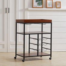 Load image into Gallery viewer, Kitchen Trolley Tea Tray Wood Storage Shelf 3 Tier Drinks Wine Rack Serving Cart