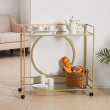Load image into Gallery viewer, Luxury Metal Frame Drinks Trolley 2 Tier Glass Shelf Food Wine Serving Shelf