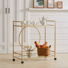 Load image into Gallery viewer, Luxury Metal Frame Drinks Trolley 2 Tier Glass Shelf Food Wine Serving Shelf