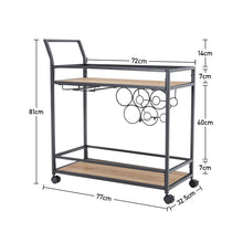 Load image into Gallery viewer, 2 Tier Drinks Trolley Kitchen Serving Cart with Wine Bottle Storage Rack Wheeled