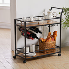 Load image into Gallery viewer, 2 Tier Drinks Trolley Kitchen Serving Cart with Wine Bottle Storage Rack Wheeled