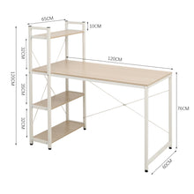 Load image into Gallery viewer, Steel Frame Wooden Home Office Table with 4-Tier DIY Storage Shelves Computer PC Laptop Workstation for Home Office