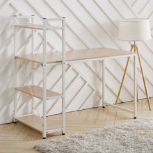 Load image into Gallery viewer, Steel Frame Wooden Home Office Table with 4-Tier DIY Storage Shelves Computer PC Laptop Workstation for Home Office