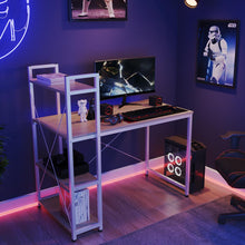Load image into Gallery viewer, Steel Frame Wooden Home Office Table with 4-Tier DIY Storage Shelves Computer PC Laptop Workstation for Home Office