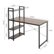 Load image into Gallery viewer, Steel Frame Wooden Home Office Table with 4-Tier DIY Storage Shelves Computer PC Laptop Workstation for Home Office