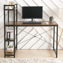 Load image into Gallery viewer, Steel Frame Wooden Home Office Table with 4-Tier DIY Storage Shelves Computer PC Laptop Workstation for Home Office