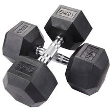 Load image into Gallery viewer, Set of 2 Black Fitness Rubber Hex Dumbbell