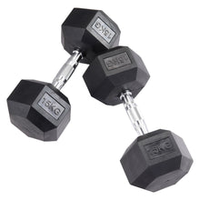 Load image into Gallery viewer, Set of 2 Black Fitness Rubber Hex Dumbbell