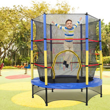 Load image into Gallery viewer, Kids Mini Trampoline Diameter 1.4 m Safety Net Steel Frame Blue Yellow and Black for Outdoor Garden