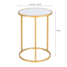 Load image into Gallery viewer, Round Modern Gloden Metal and Marble Effect Wood Coffee End Side Table