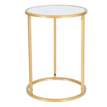 Load image into Gallery viewer, Round Modern Gloden Metal and Marble Effect Wood Coffee End Side Table