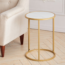 Load image into Gallery viewer, Round Modern Gloden Metal and Marble Effect Wood Coffee End Side Table