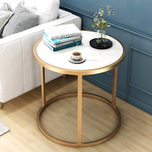 Load image into Gallery viewer, Round Modern Gloden Metal and Marble Effect Wood Coffee End Side Table