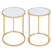Load image into Gallery viewer, Round Modern Gloden Metal and Marble Effect Wood Coffee End Side Table